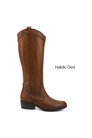 Gönderi(R) Kadın Taba Antik Fermuarlı Kalın Topuklu Hakiki Deri Kovboy Çizme Dkzc61347538 Taba