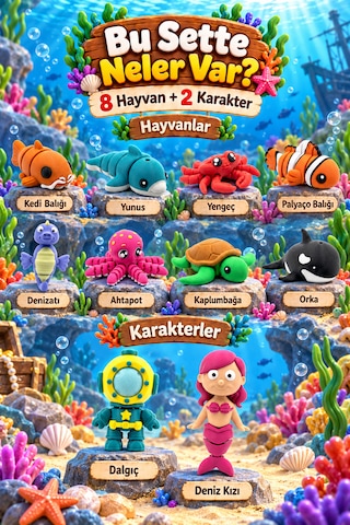 Tigglo 10'lu Hareketli Mini Hayvan Ve Karakter Figür Oyuncak Seti Çiftlik, Okyanus, Safari Ve Orman Tema Seçenekleri Okyanus Hayvanları