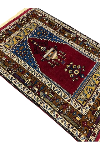 El Dokuma Sıfır Yahyalı Seccade 85x126 Kök Boya %100 Yün Namazlık Lacivert