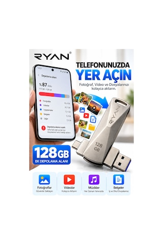128 Gb Otg Flash Bellek Type-c Otg Flash Usb Data Bellek