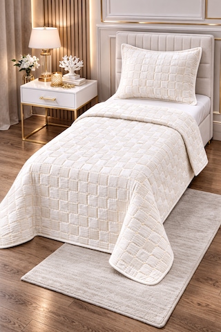 Goldroom Home Altınay Tek Kişilik Yatak Örtüsü Krem Goldroom Home Altınay Tek Kişilik Yatak Örtüsü Krem