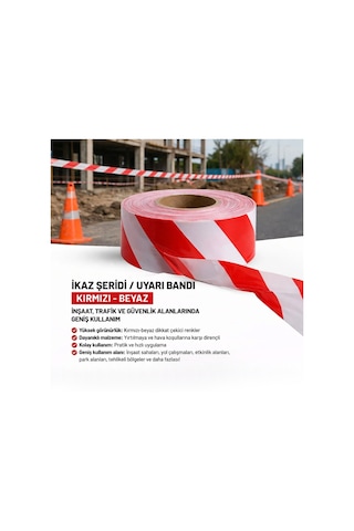 180 Metre 60mm İkaz Şeridi Uyarı Bandı Emniyet Şeridi Emniyet Bandı Kırmızı Beyaz Bn180