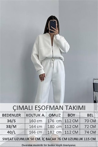 Neşeli Butik Kadın Penye 3 İplik Şardonlu Kumaş Eşofman Takımı Gts022 - Ekru Ekru