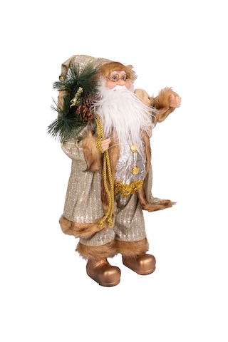 Yılbaşı Noel Baba Hediye Çuvallı Pelüş Ayı Dekorlu Gold 45 Cm.