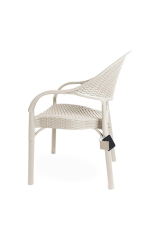 4 Adet Bambu Rattan Kollu Sandalye Koltuk Kapiçino Krem