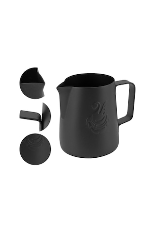 Shineyee 304 Paslanmaz Çelik 420ml Kuru Sandalye Desenli Kartal Ağzı Kahve Süt Köpürtme Kasesi Siyah