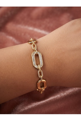 Xuping Kadın Birbirine Geçmeli Halka Model Taş Detay Çelik Bileklik Gold