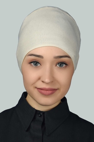Altobeh Kadın Pratik Dikişsiz Bağcıklı Kaymayan Tesettür Penye Bone - Krem