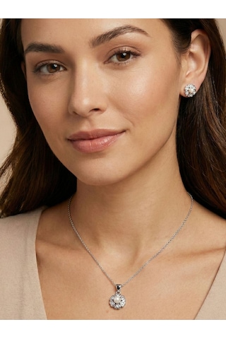 Oya Silver Işıltılı Kalplerle Çevrili Gümüş İnci Set & Takım