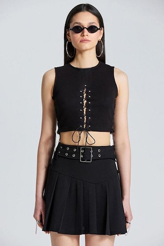 Fashion Cocktail Önden Ip Korse Dekolte Kolsuz Fitilli Süper Esnek Gümüş Boncuklu Bluz Crop Büstiyer Siyah Siyah