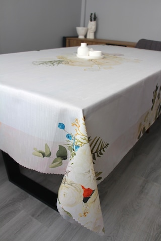 160x220 Dijital Baskı Leke Tutmaz Kumaş Masa Örtüsü Pembe - Ekru
