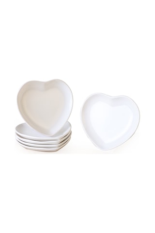 Keramika Beyaz Kalp Pasta Tabağı 20 Cm 6 Adet 006 Beyaz