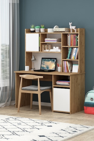 Liga Çalışma Masası Kitaplıklı Bilgisayar Masası Sepet-beyaz Sepet-beyaz