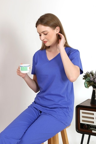 Akbeniz Kadın Kısa Kol Pamuk Penye Pijama Takım Saks 4213-saks Saks