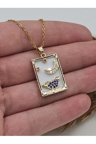 The Moon Tarot Kartı Çelik Kolye