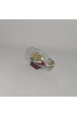 Orta Boy Kutulu Cam Şişe İçerisinde Gemi Biblosu 12-6 Cm Dekoratif Hediyelik Gemi Maketi Kabasakal Gemi