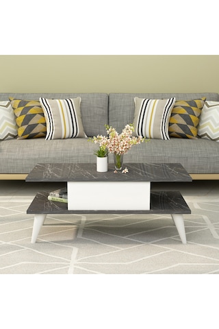 Eta Orta Sehpa Siyah Mermer-beyaz Siyah Mermer Desen-beyaz