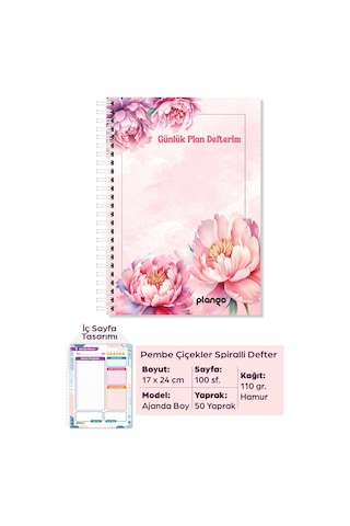 Pembe Kelebek Spiralli Günlük Planlama Defteri - 100 Sayfa - 17x24 Planlayıcı Defter Beyaz - Bej Pembe Kelebek Spiralli Günlük Planlama Defteri - 100 Sayfa - 17x24 Planlayıcı Defter Beyaz - Bej