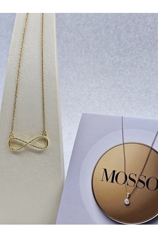 Sonsuzluk Model Zirkon Taşlı Gold Renk Çelik Kolye Altın