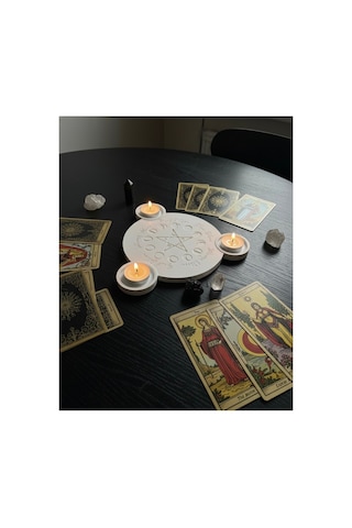 Ay Döngüsü Ve Yıldız Motifli Dekoratif Mumluk - Astroloji Ve Gotik Ev Dekoru 25 Cm Beyaz