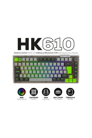 Hk610 Gateron Switch Rgb Lcd Tri-mode Kablosuz/bluetooth %75 Gaming Klavye
