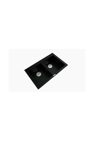 Polex Cristalüx Granit Evye P-2XLN Siyah 2 Hazneli Tezgah Altı Ve Tezgah Üstü Mutfak Evyesi 80.5x51.5 CM