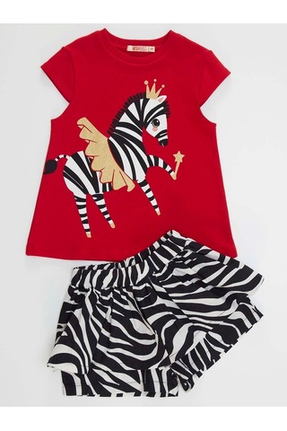 Denokids Balerin Zebra Kız T-Shirt Şort Takım Çok Renkli