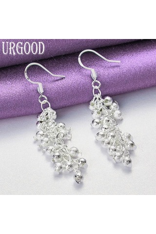 925 Ayar Gümüş Buzlu Üzüm Boncuklu Küpe Moda Takı