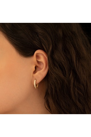 Dkmn Gümüş  Taşlı Oval Halka Küpe