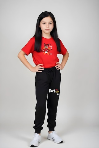 Fyk Kids Kız Çocuk Yuvarlak Yaka Baskılı Boy Cat Alt-üst Pijama Takımı Kırmızı