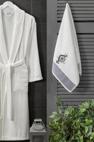 Bornoz - Nakışlı Havlu Seti Cora Erkek Krem L/xl+45x85cm Krem Erkek