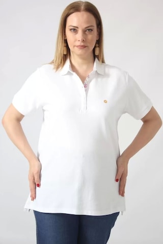 Moda Berray 21305 Kısa Kollu Büyük Beden Lakost Kumas T-shirt Beyaz Beyaz