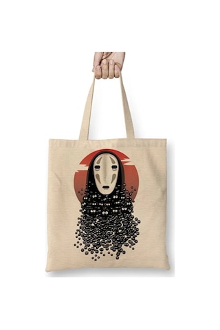 Toyaso Spirited Away No Face Miyazaki Bez Çanta Uzun Saplı Alışveriş Çantası Plaj Çantası Beyaz