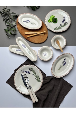 Tabak Evi Porselen Fulya Lavanta Kahvaltı Takımı 6 Kişilik 14 Par Çok Renkli