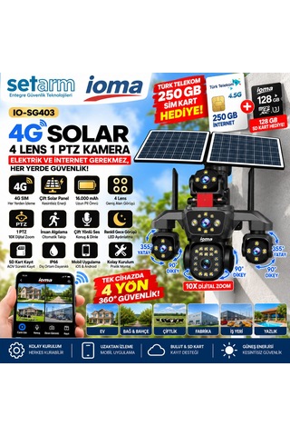 Ioma Io-sg403 4g Solar 4 Lens 1 Ptz Güvenlik Kamerası
