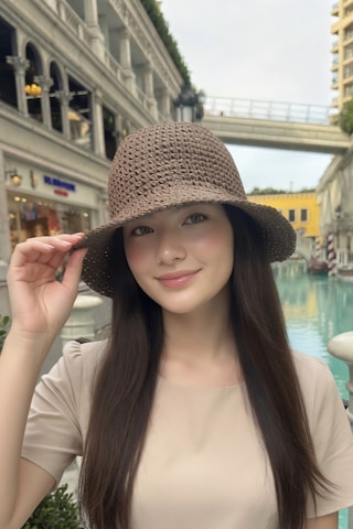 Mollycrush Kadın Kahverengi Hasır Örgü Bucket Bohem Stil Plaj Ve Güneş Şapkası Kahverengi