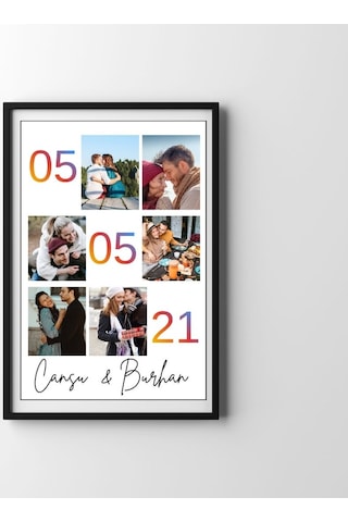 Sevgiliye Hediye Kişiye Özel İsim Yazılı Yapışkanlı Çerçeve Tablo 20x30 - Fotoğraf Kolajlı Duvar Dekoru