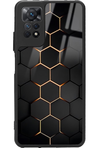 Xiaomi Redmi Note 11 Pro Yellow Carbon Tasarımlı Glossy Telefon Kılıfı Siyah
