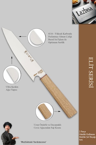 Elite Serisi Mutfak Bıçak Seti 2 Li Et Sebze Şef Bıçak Mft-7412 Ceviz