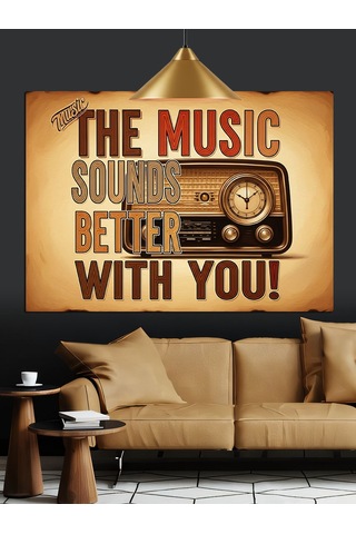Müzik Sloganı Retro Dekoratif Kanvas - Mdf Ahşap Tablo