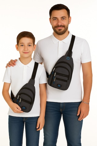 Newish Polo Erkek Çapraz Omuz Çantası Baba Oğul Kombinli New122 Mavi - Mor
