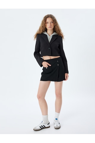 Koton Mini Şort Etek Çıtçıt Düğme Detaylı Cepli Slim Fit Siyah 5wal70003ık Siyah