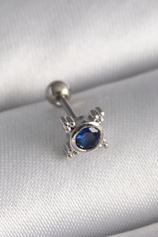 316l Çelik Gümüş Renk Mavi Zirkon Taşlı Tragus Piercing - Prt3500eb02896-7959 Gümüş