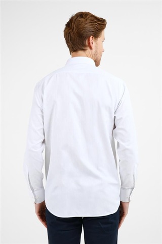 İmza Beyaz - Lila Çizgili Desen Sert Yaka Uzun Kol Cepli Comfort Fit Pamuklu Gömlek 1004255274 Beyaz - Lila
