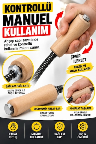 13 Mm X 15 Metre Spiral Kanal Açıcı Ahşap Saplı Manuel Gider Açma Teli, Uzun Erişimli Tesisat Spir