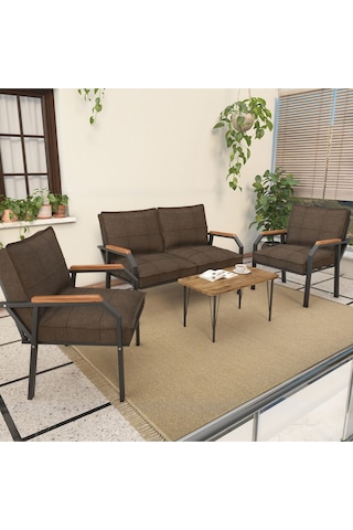 Mygusi Hayal Balkon, Bahçe, Cafe - Metal Kanepe Koltuk Takımı - Sehaplı Kahve
