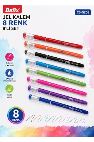Bafix Chosch Cs-g268 Jel Kalem 0.5 Mm 8 Renk 8 Li Set Çok Renkli