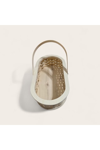 El İşçiliği Ahşap Örgü Sepet (Oval, Saplı) Orta Boy (31 x 16 x 10 cm)