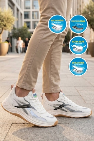 Voyager Krem Fileli Memory Foam Erkek Günlük Spor Ayakkabı Hafif Esnek Sneaker E275 M
