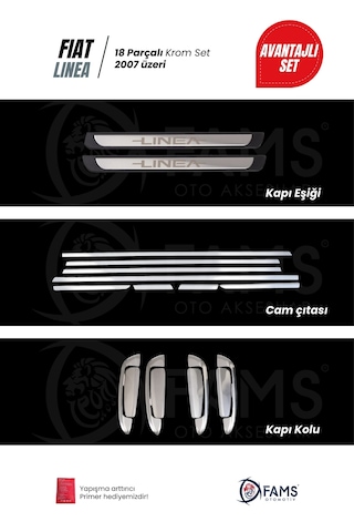Fiat Linea Krom Aksesuar Seti 2007 Üzeri P. Çelik Cam Çıtası-kapı Kolu-kapı Eşiği